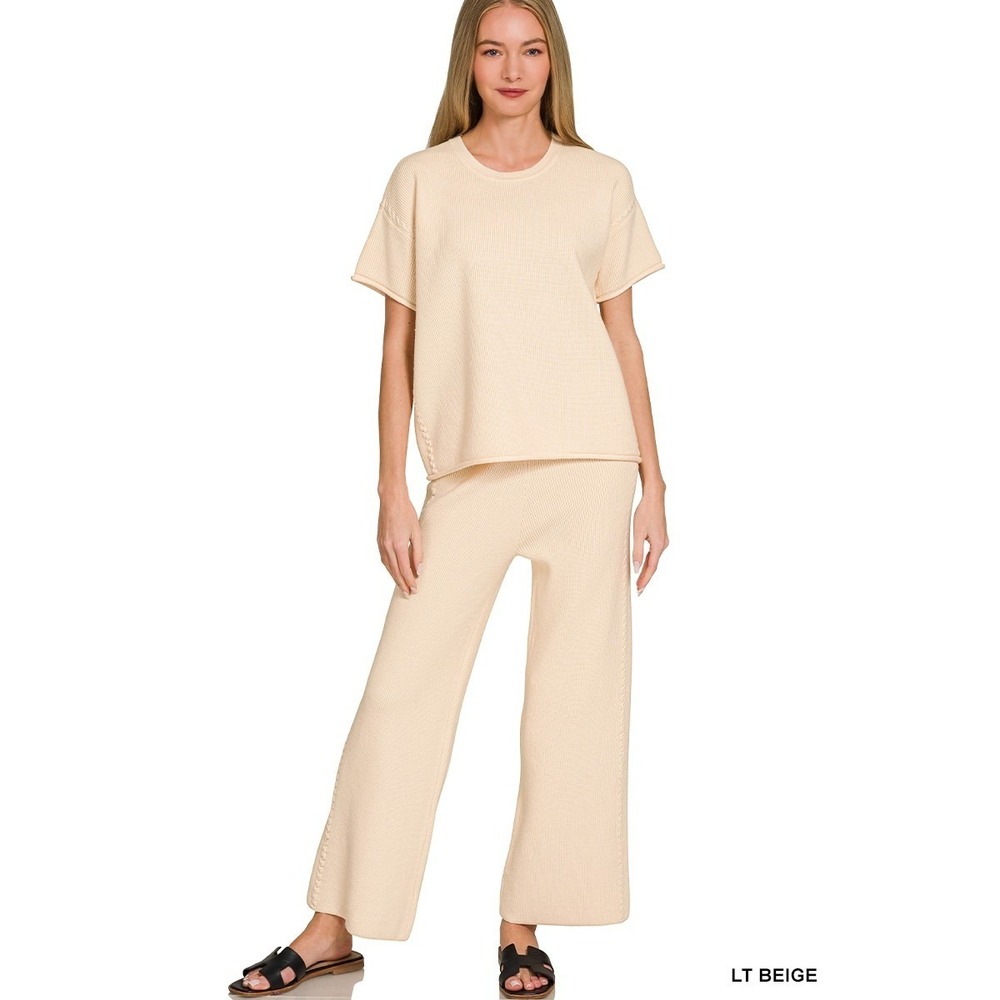 Zenana Viscose Round Neck Top & Pants Set - Medium